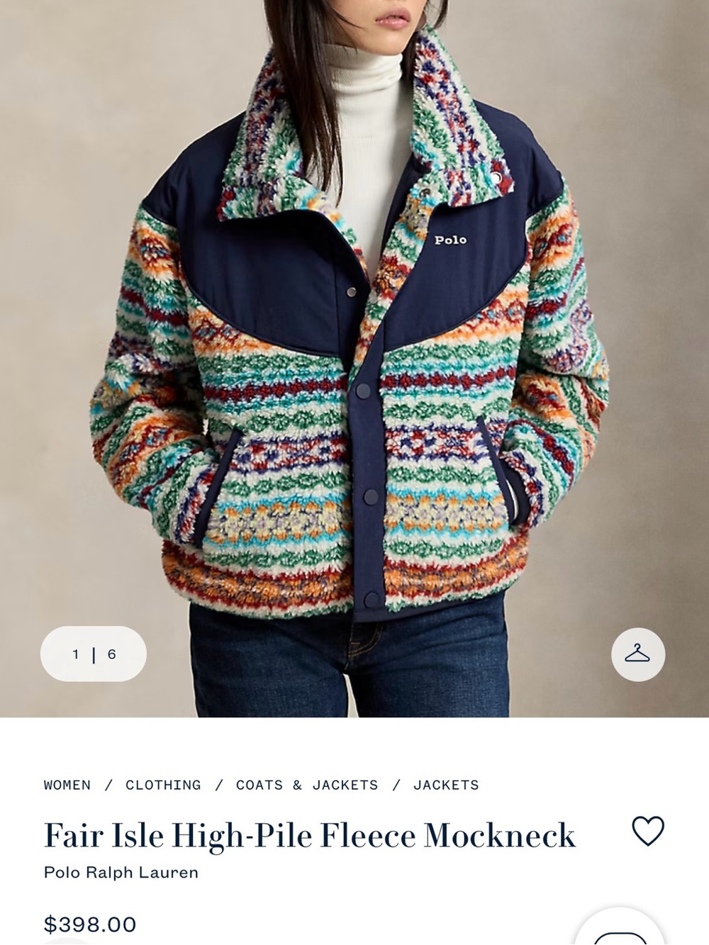 Polo by Ralph Lauren Navy Yoke Multicolor Sherpa Puffer